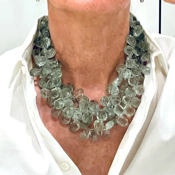 3-Strand Mint Green Semi Precious Stone Necklace - Picture 2 of 7